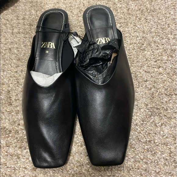 Zara Shoes - Zara leather square toe mules size 39/8